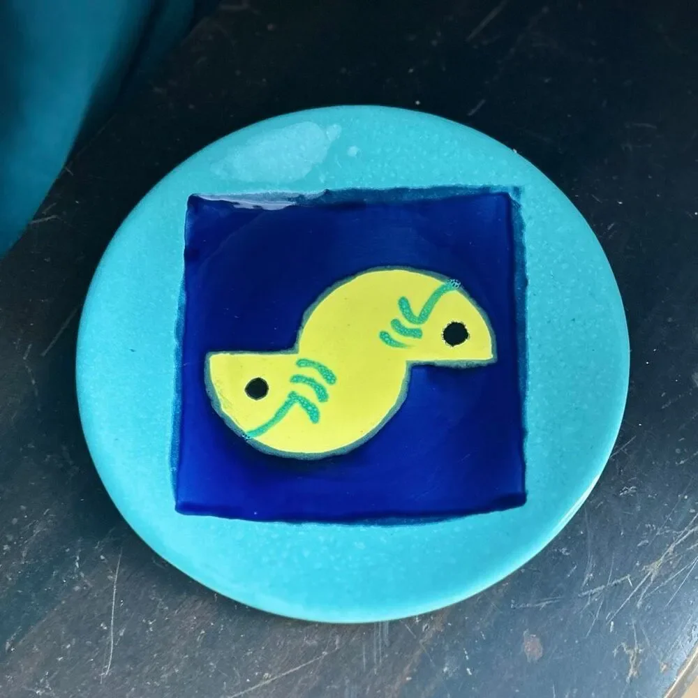 Studio Pottery Plate Stylized Yin Yang Fish